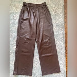 Babaton Brown Leather Wide Leg Trousers